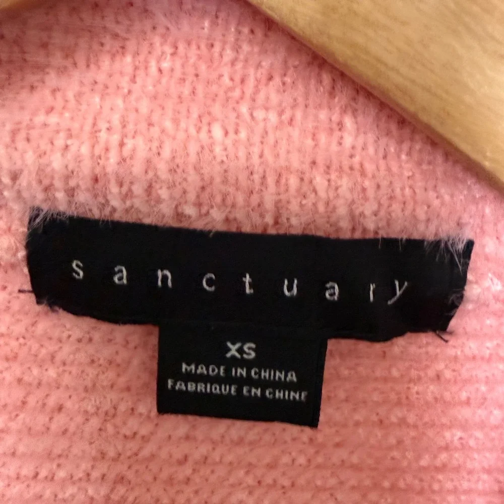 Sanctuary‎ Sweater Womens XS Pink Excellent Eyelash Knit Mock Neck Puff Sleeve